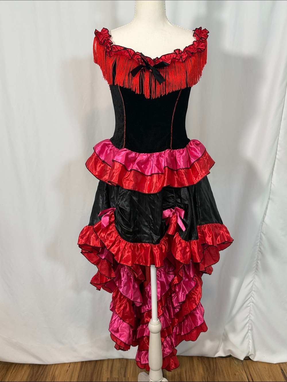 Dreamgirl Black Bodice Red and Pink Ruffled Can-Can Dress
